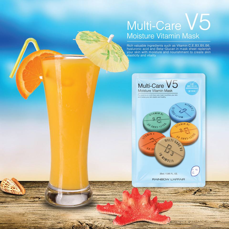Combo 5 Mặt Nạ Dưỡng Ẩm Cho Da Mặt Rainbow L'affair Multi-Care V5 Moisture Vitamin 25ml x 5
