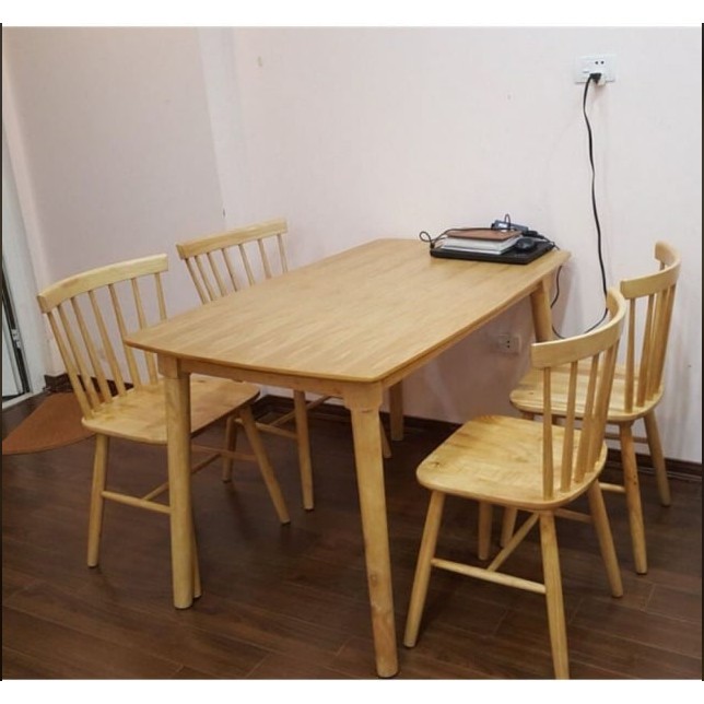 Bộ Bàn Ăn 4 Ghế Nan Bằng Gỗ Tự Nhiên