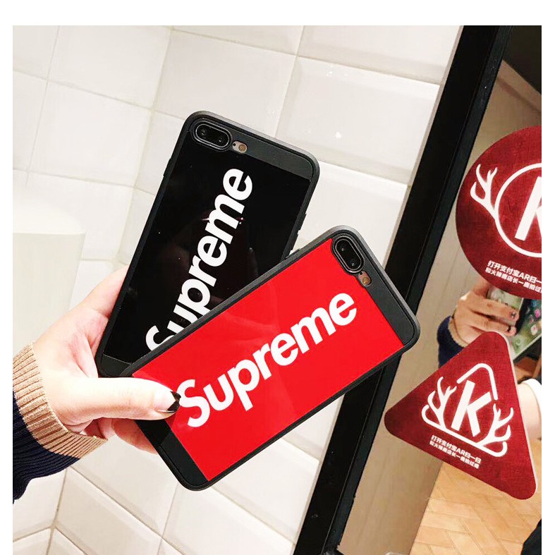 Ốp Supreme đỏ đen cho iPhone ( bán kèm dây đeo giá rẻ )