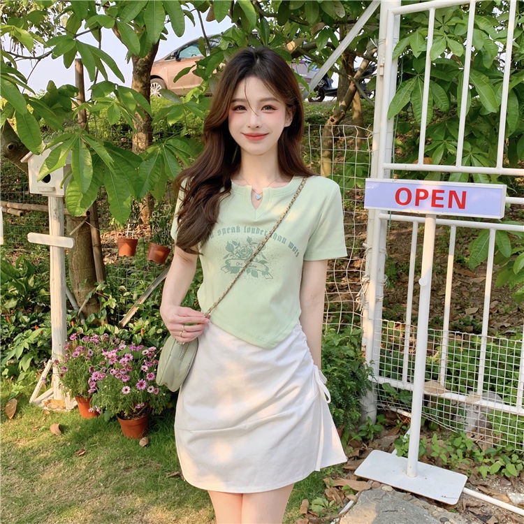 COZOKC COZOK Áo thun COZOK tay ngắn cổ chữ V thiết kế độc đáo thời trang