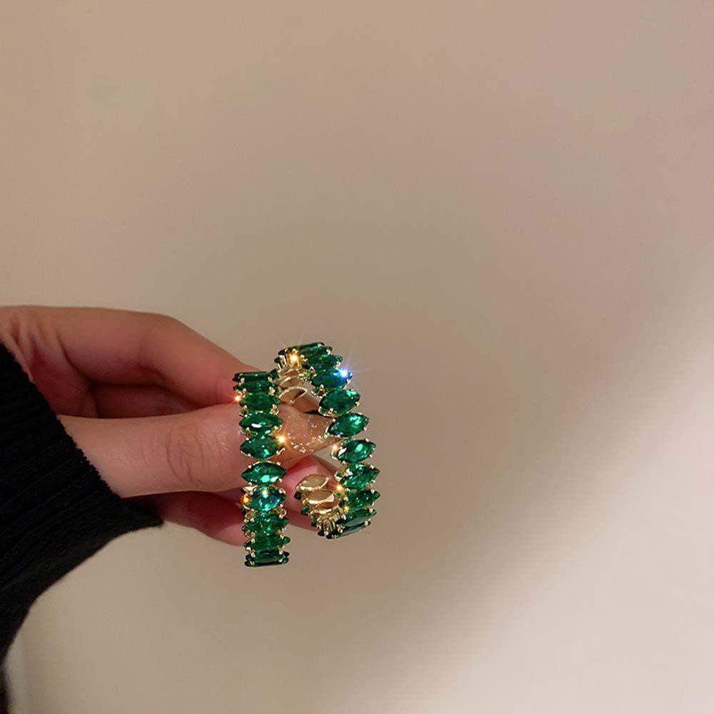 Bông Tai Mạ Bạc 925 Hình Tròn Màu Xanh Lá Đơn Giản Thanh Lịch|Bông Tai Kim Hình Tròn Thời Trang Nữ Tính