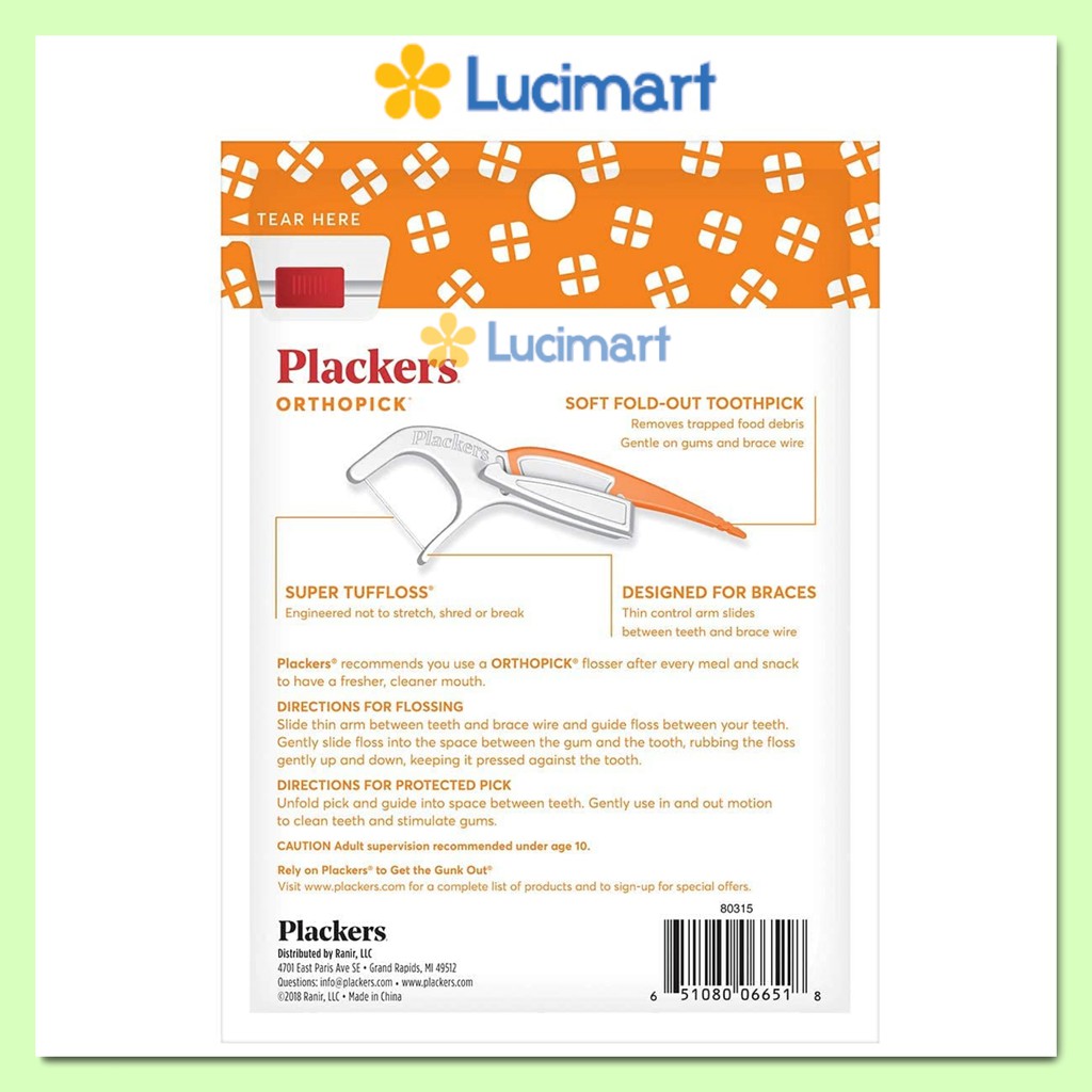 Tăm chỉ nha khoa Plackers Orthopick dùng cho răng niềng, 1 gói 36 cây [Hàng Mỹ]