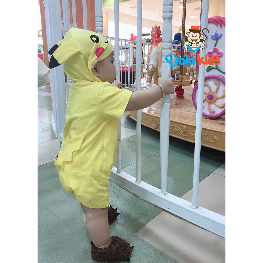 Quần áo trẻ em, trẻ sơ sinh hình thú Pikachu vải cotton ngắn tay cho bé 4 - 15 kg