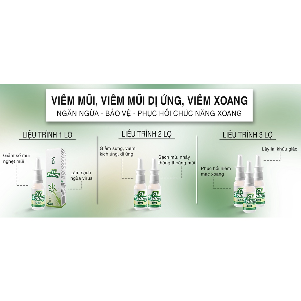 Combo 2 Lọ Xịt Mũi 3T Xoang Viêm Mũi Dị Ứng, Viêm Xoang, Tắc Nghẹt Mũi, Sổ Mũi (15ml/lọ)