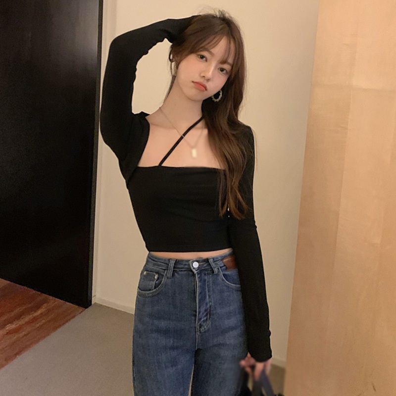 Áo Croptop Cổ Vuông Màu Trơn Thanh Lịch Cho Nữ