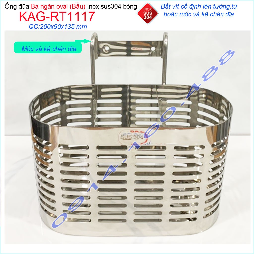 Ống đũa 3 ngăn oval KAG-RT1117, kệ đũa 3 ngăn ống đựng đũa nhà bếp inox dập khuôn SUS304 sáng bóng thiết kế đẹp siêu bền