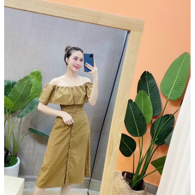 Váy kaki trễ vai
