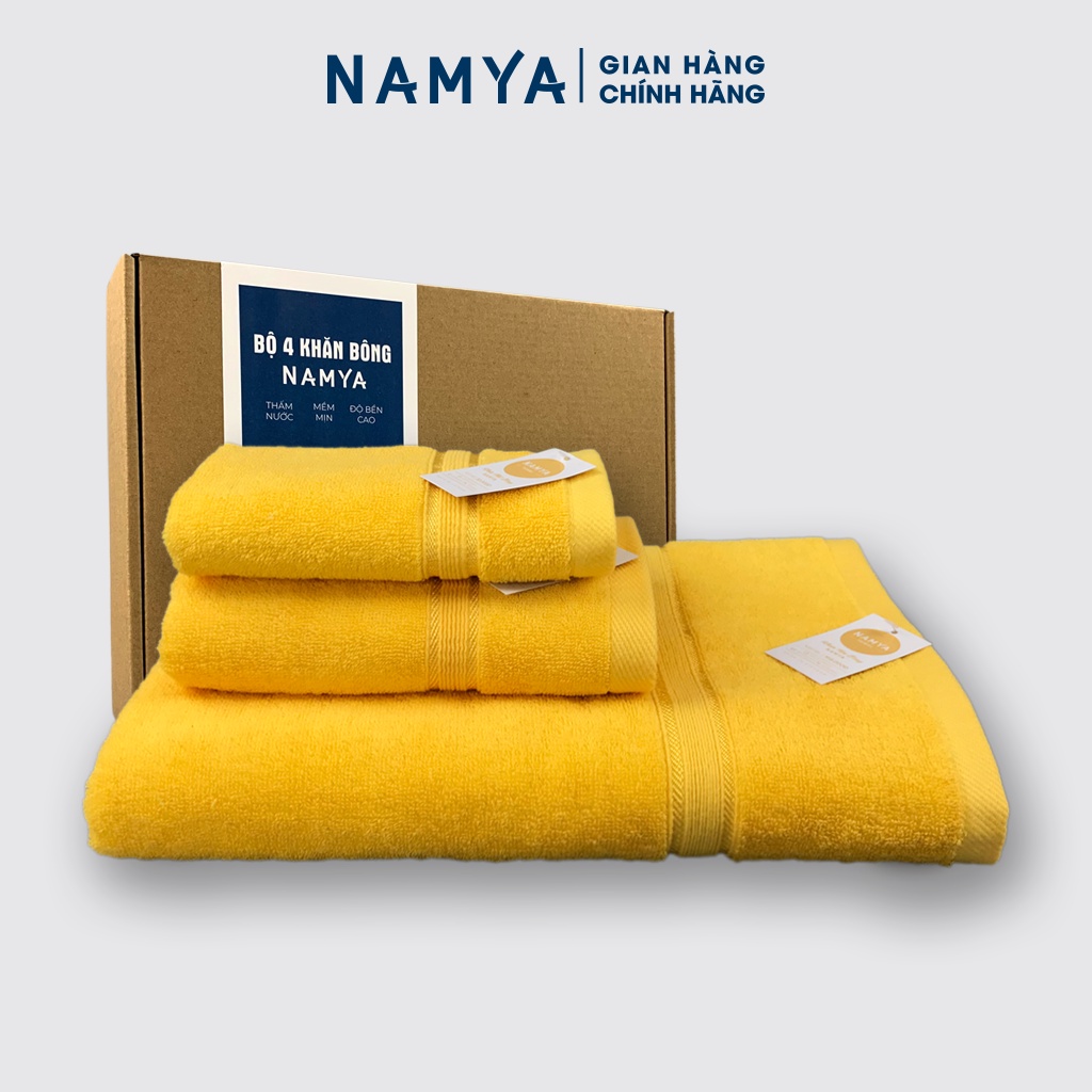 Combo 4 khăn bông NAMYA mềm mại, hút nước, độ bền cao, kích thước 60x120/35x80/30x50cm