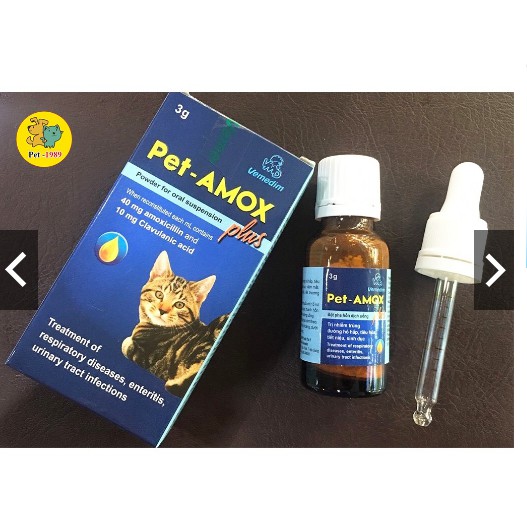 Dung Dịch Uống Pet-Amox Plus 3g Giảm Tiêu Chảy, Hô Hấp Cho Chó Mèo