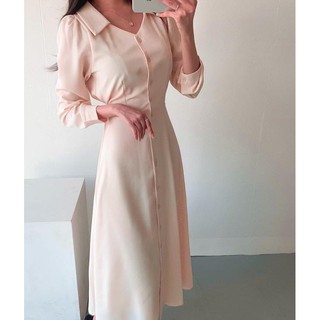 Đầm Midi cổ bẻ tay dài