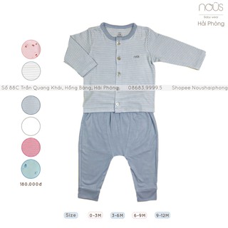 Bộ Cài Thẳng Dài Petit Xanh Tím Trắng Nous (Size Từ 0-3 Tháng Đến 9-12 Tháng)