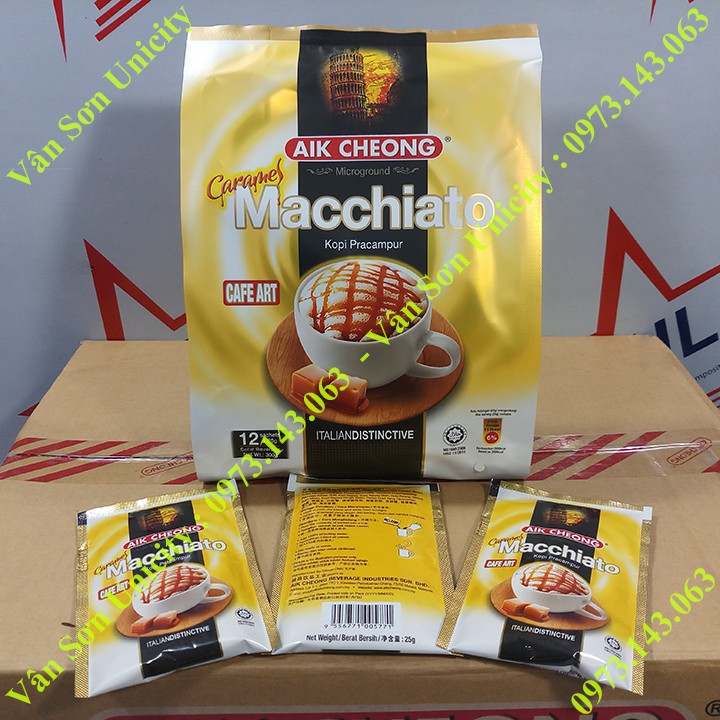 Cà phê sữa Caramel Macchiato 300g (12 gói * 25g) Aik Cheong Malaysia