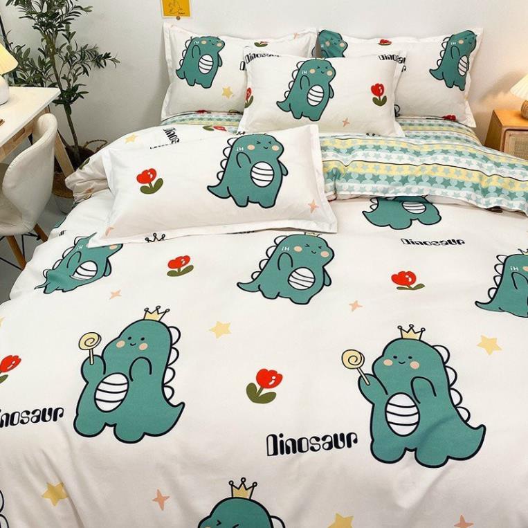 Trọn Bộ 4 Món Chăn Ga Gối Mền Cotton Poly-Thương Hiệu 🌸EVILY-Mẫu KHỦNG LONG BÉO Siêu Xinh Và Dễ Thương - EvilyDecor
