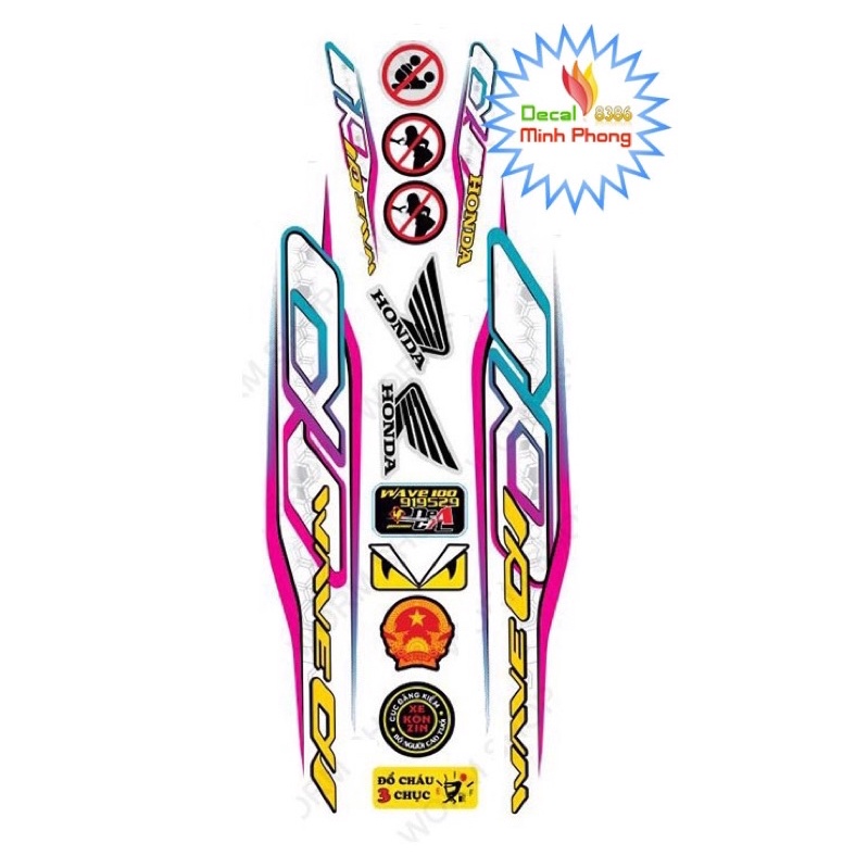 [Nhiều màu]Tem rời xe WAVE ALPHA 100 & 50cc Mẫu mới 2021,tem 3 lớp in tặng kèm nhiều hình dán nhỏ