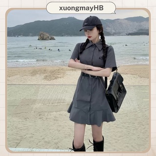 Đầm sơ mi đuôi cá HB màu xám, đủ size D052