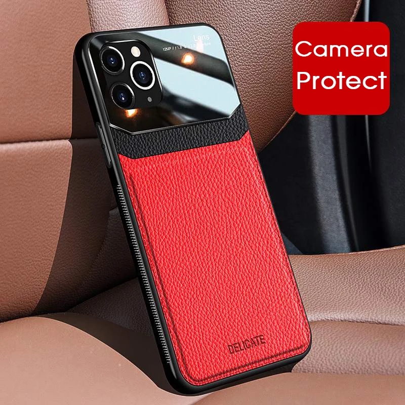 iPhone 13 Pro Max 12 Mini 11 XS Max XR 6 6S 7 8 Plus SE 2020 Luxury Leather Mirror Glass Case Hybrid Shockproof Slim Soft Cover