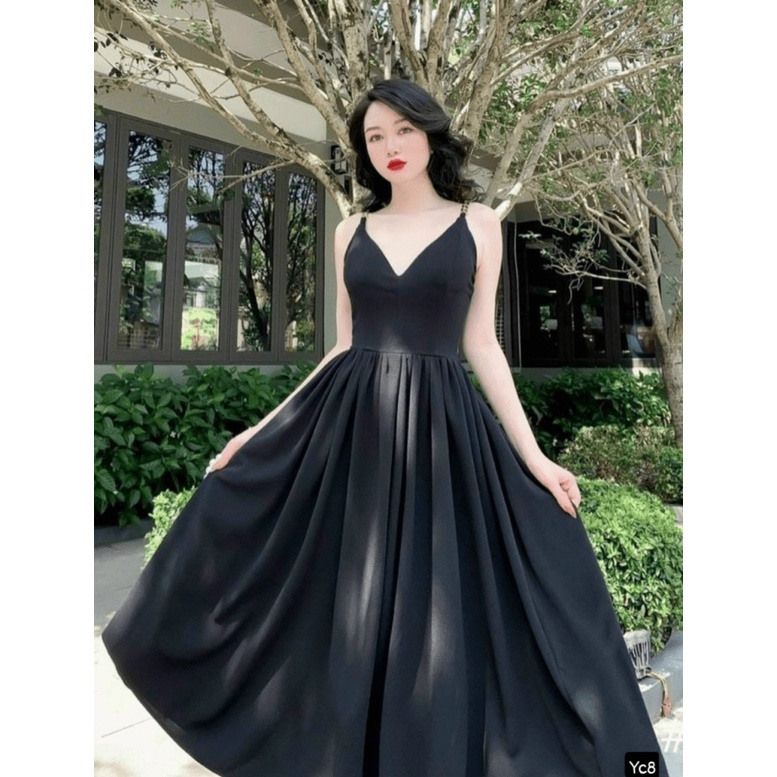 Mẫu Đầm Dự Tiệc | Đầm Hai Dây Xích Vải Đũi Dáng Suông Diện Là Đẹp UP