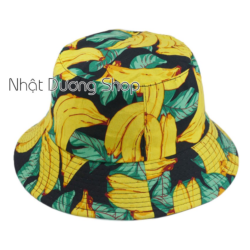 Nón tai bèo, mũ bucket đi chơi, đi biển hoạ tiết trái cây, chất liệu Cotton tạo nên sự mát mẻ và thoáng mát