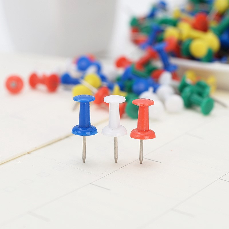 Set 100 chiếc đinh ghim bằng nhựa đầu hình tròn chuyên dùng để hỗ trợ trang trí tranh thủ công