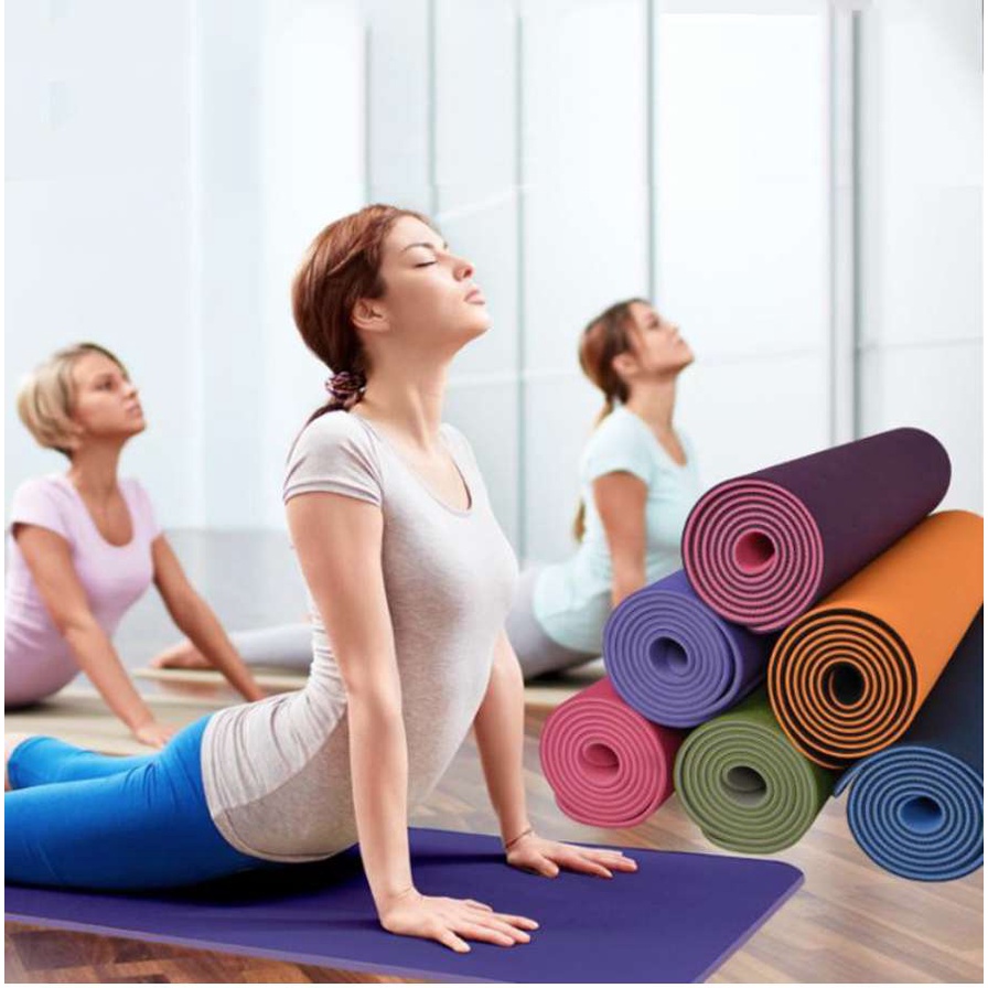 Thảm tập gym và yoga TPE 2 lớp đủ màu,Thảm tập Yoga TPE 2 lớp ECOFRIENDLY 6mm có túi đựng,cao cấp, chất liệu an toàn