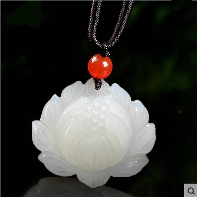 Mặt dây chuyền hình hoa sen trắng đá ngọc bích thời trang sang trọng