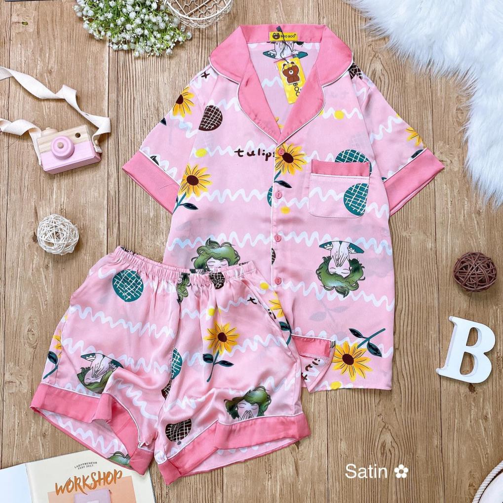 Đồ ngủ, Đồ bộ pijama Lụa gấm cao cấp tay ngắn, quần đùi chất đẹp mềm mát.