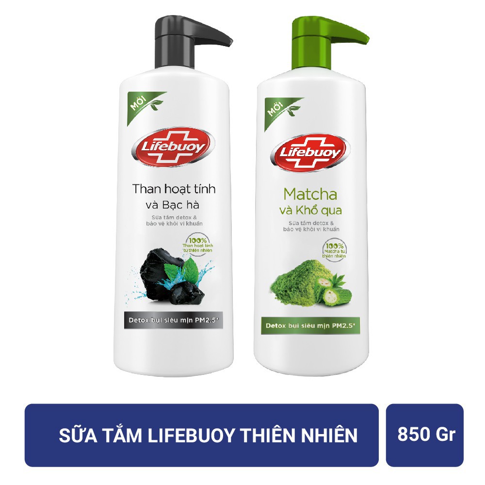 Sữa tắm Detox bảo vệ khỏi vi khuẩn Lifebuoy Matcha và khổ qua 831ml, Tặng sữa tắm 245ml