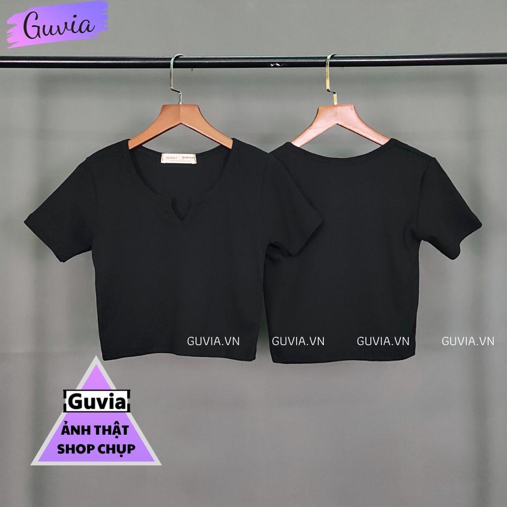 Áo Croptop cổ khoét chữ V Phong Cách, Áo kiểu nữ tay ngắn chất vải tốt mặc đẹp GUVIA