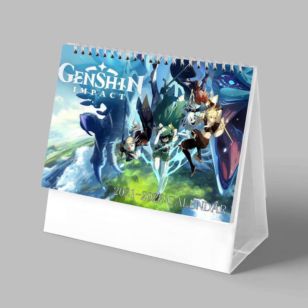 Lịch để bàn IN HÌNH GENSHIN IMPACT anime chibi CHỮ NHẬT NGANG xinh xắn mẫu ngẫu nhiên