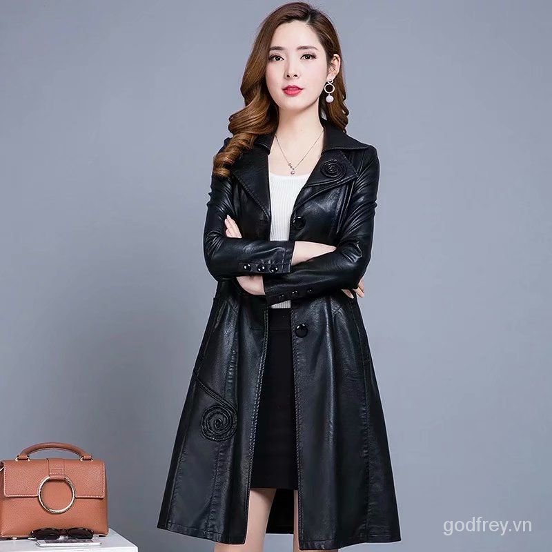 Áo khoác da dáng dài thời trang mùa thu cho nữ 2021