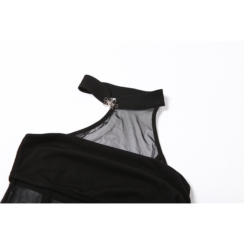 DUNEA Women Sexy Halter Backless Mesh Patchwork Bodycon Dress DUNEA