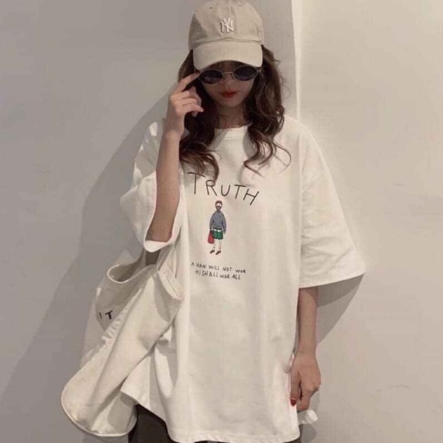 Áo phông nam nữ tay lỡ form rộng unisex ulzzang, áo thun nam nữ TRUTH thời trang HUMAZ A05