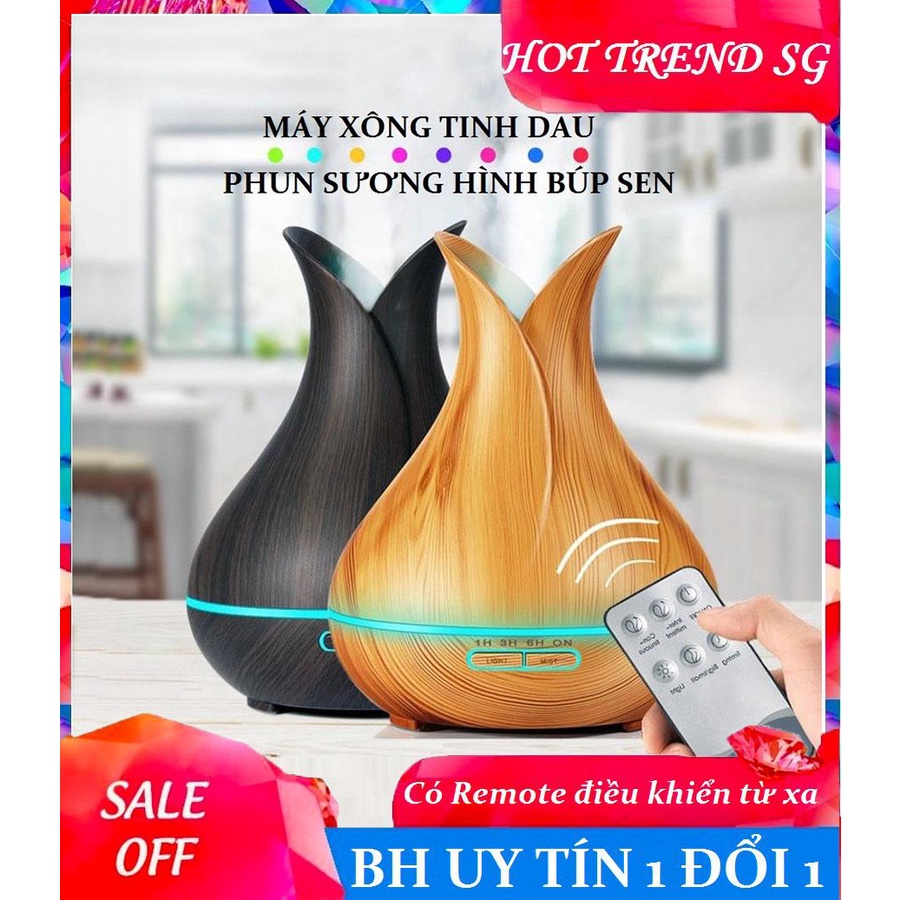 Máy Phun Sương - Máy Xông Tinh Dầu Phun Sương Hình Búp Sen 400ml (Có Chế Độ Hẹn Giờ Và Điều Khiển)