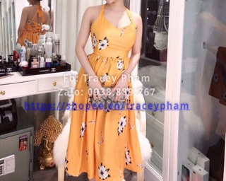 Đầm maxi vàng dây chéo lưng