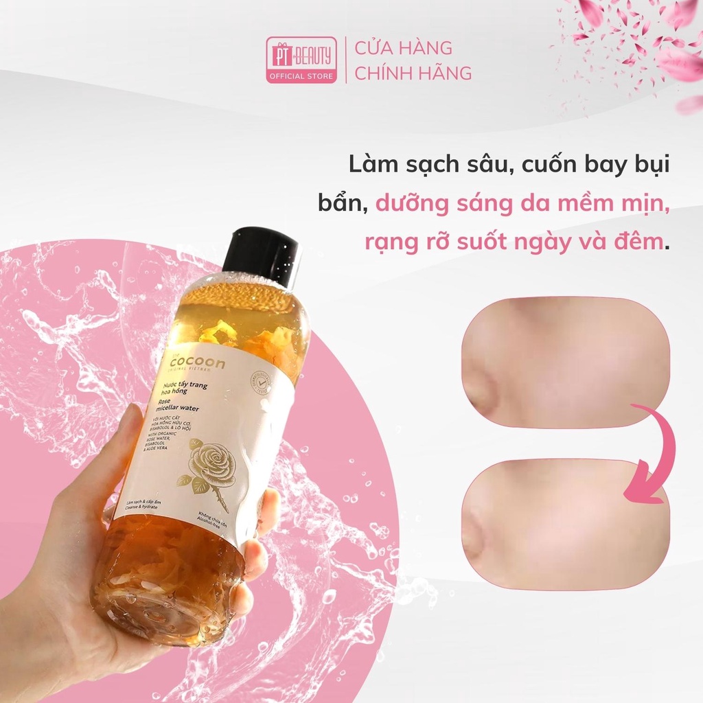 Tẩy trang hoa hồng thuần chay COCOON cấp ẩm mềm mịn da 310ml