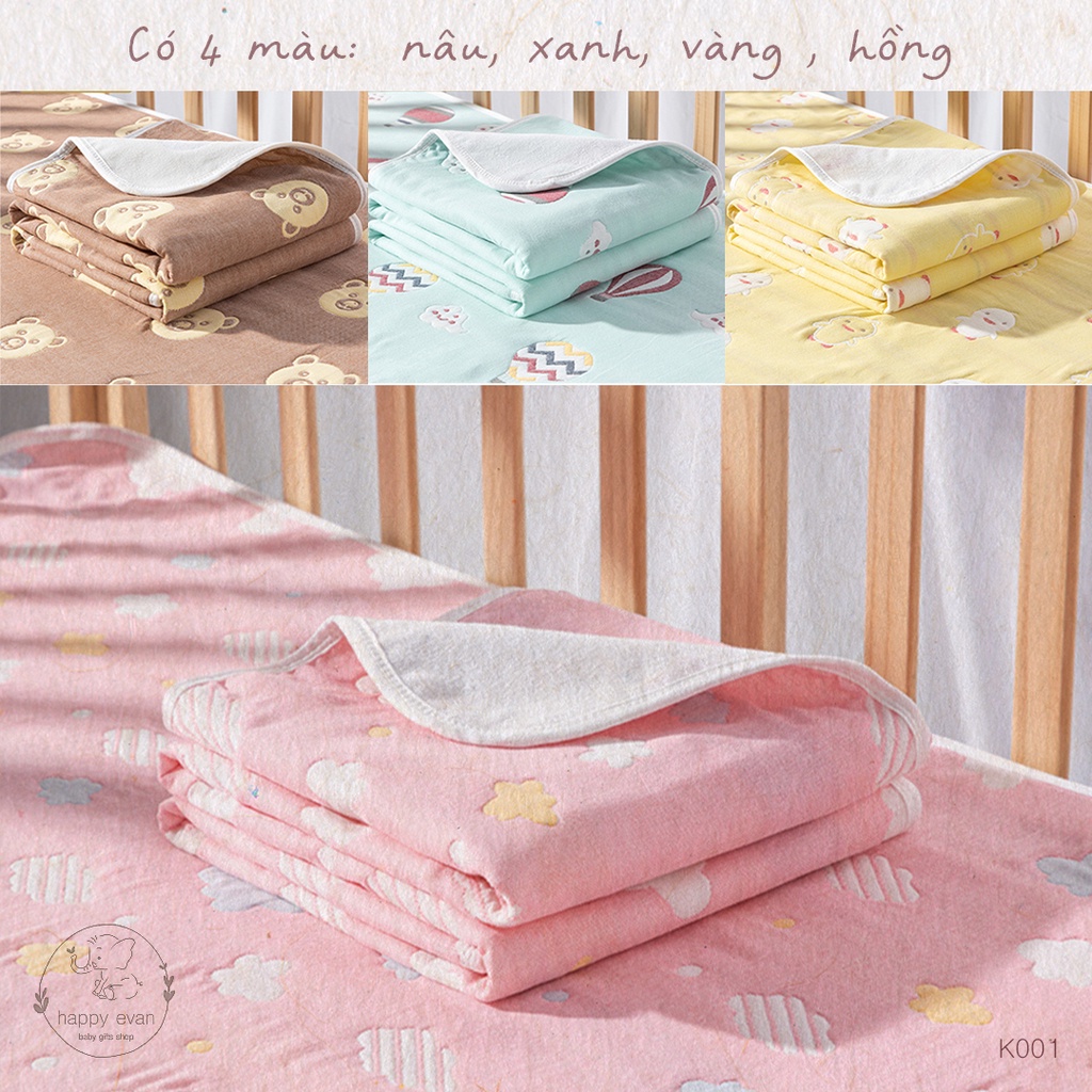 🅷.🄴🅅🄰🄽 [50x70cm] Tấm lót vải xô 6 lớp cho bé, chống thấm ngược, mặt trên 100% cotton thoáng mát.
