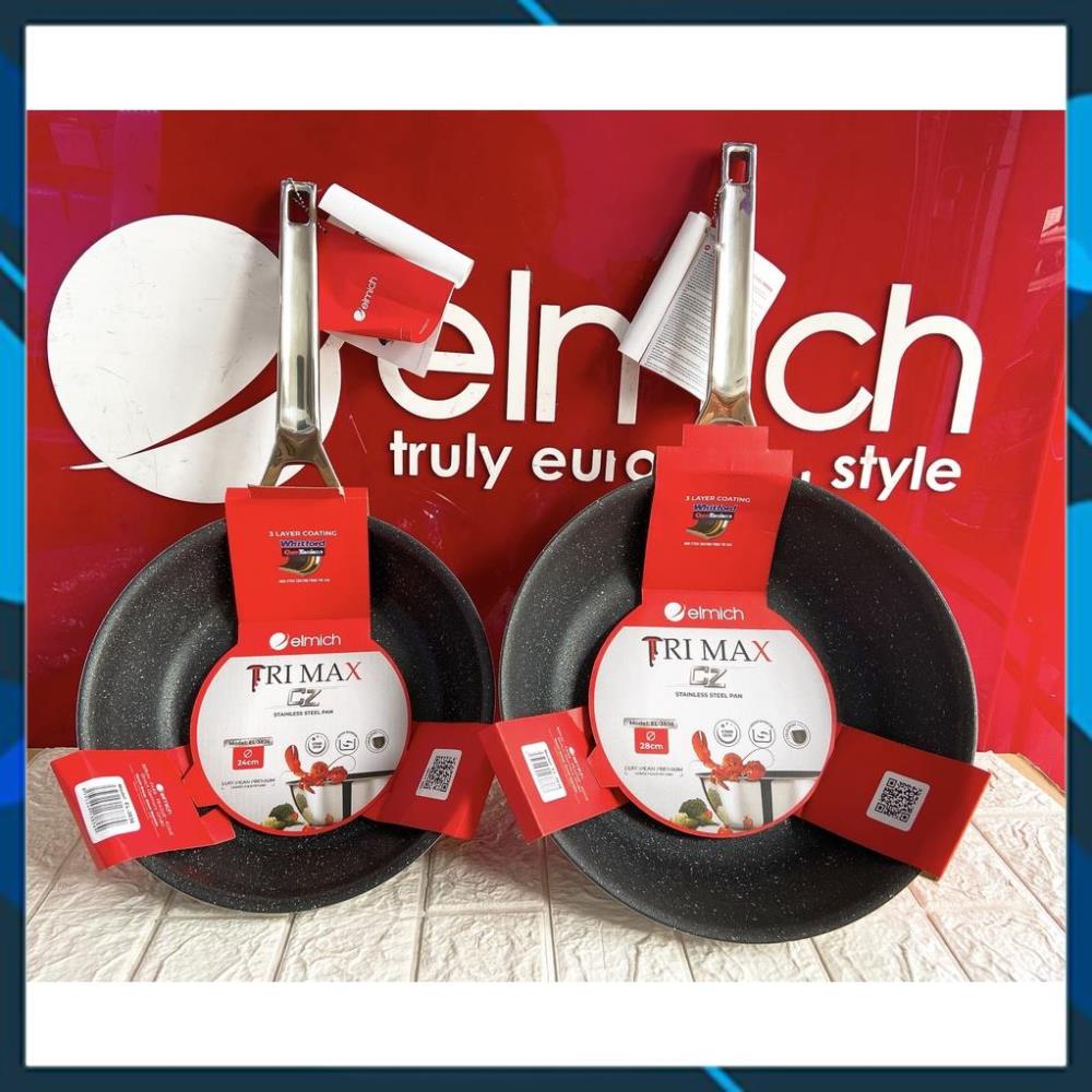 Chảo đá sâu lòng chống dính inox Elmich trimax cz đáy đúc liền nguyên khối đáy từ sz 20cm, 24cm, 26cm, 28cm 3838