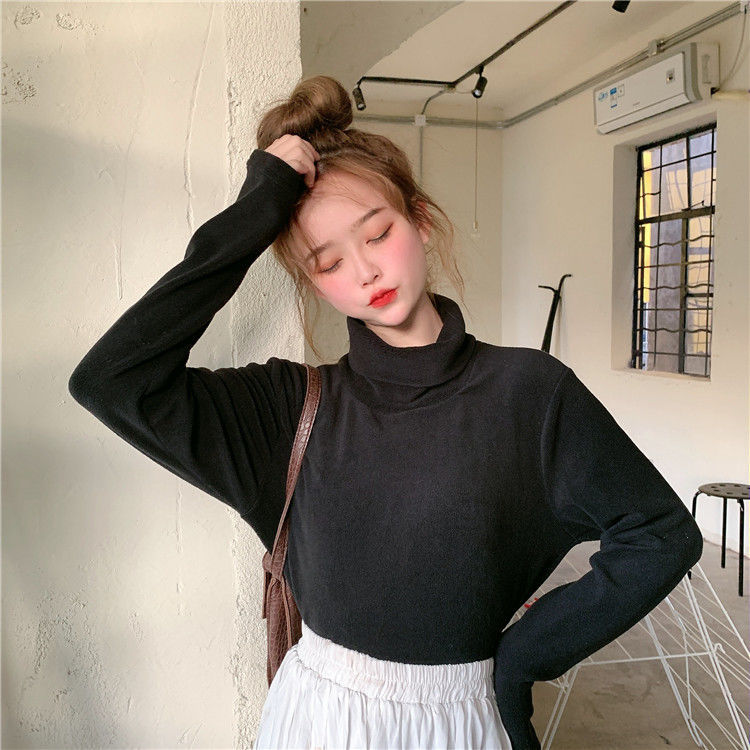 Áo Giữ Nhiệt New Korean Long-sleeved Ins High Collar Bottoming Shirt Women