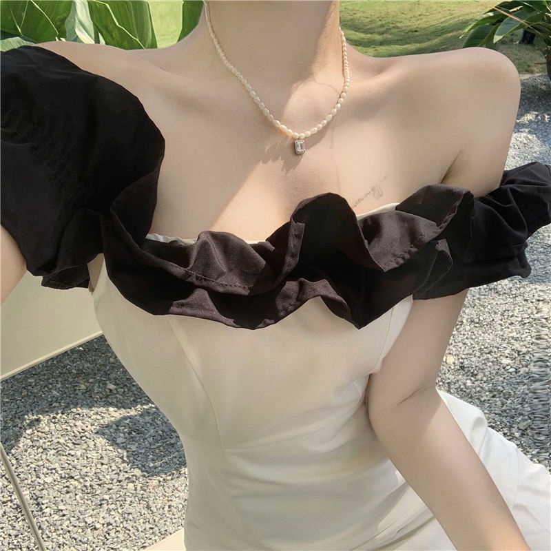 Đầm trễ vai dáng ngắn phong cách pháp cổ điển thời trang xinh xắn cho nữ