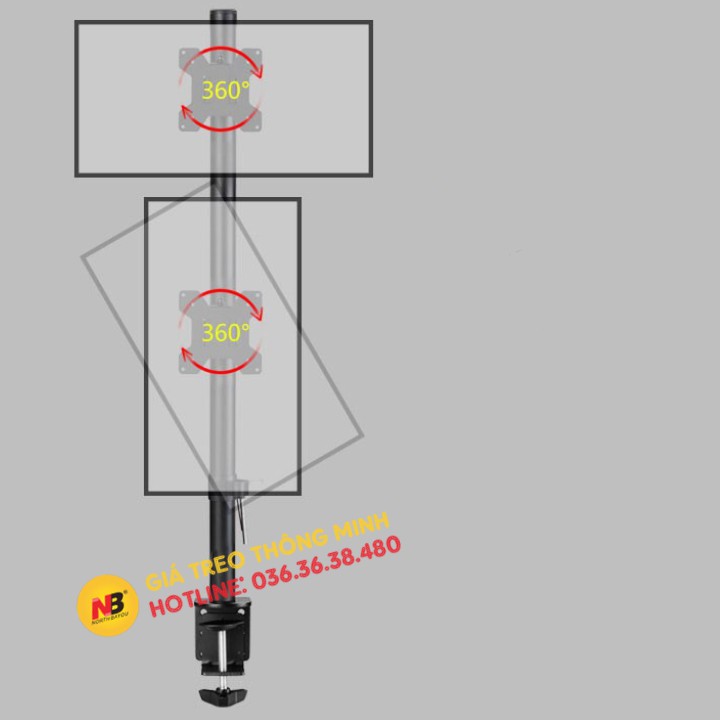 [ Xếp Màn Trên / Dưới] Giá Treo Hai Màn Hình Máy Tính M063 17-27 Inch - Tay Treo Màn Hình Kẹp Bàn Đa Năng