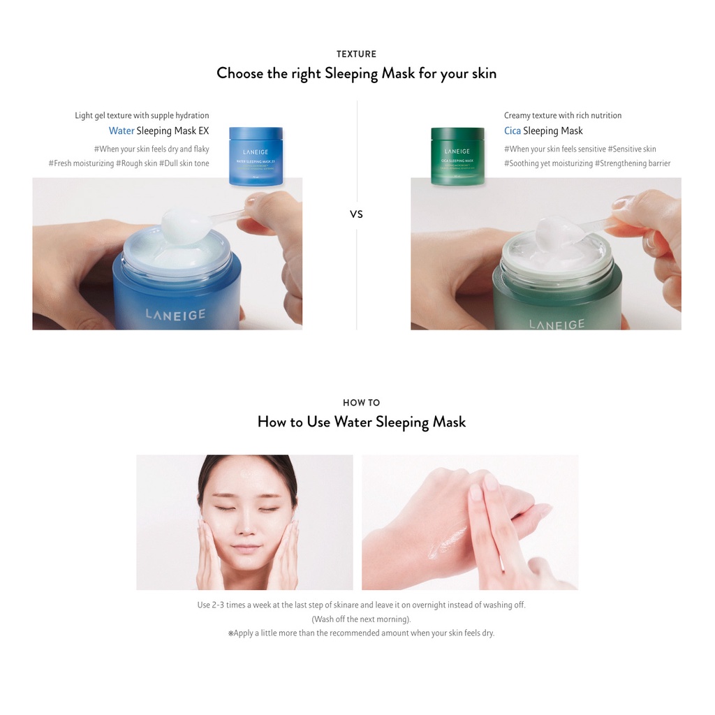 Mặt nạ ngủ dưỡng ẩm & cấp nước cho da LANEIGE Water Sleeping Mask EX / Cica  chất lượng cao