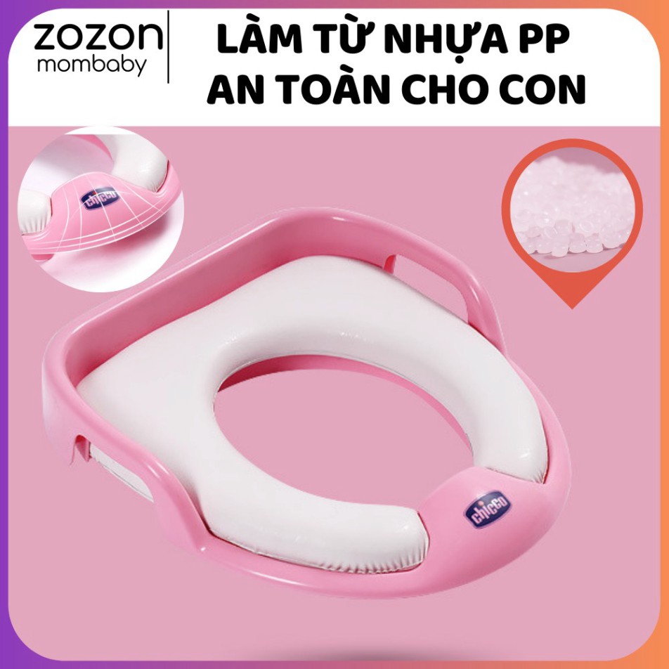 Thu nhỏ bồn cầu Chicco chống lạnh mông cho bé tự đi vệ sinh độc lập từ 1-5 tuổi, bệ lót toilet có tay nắm "