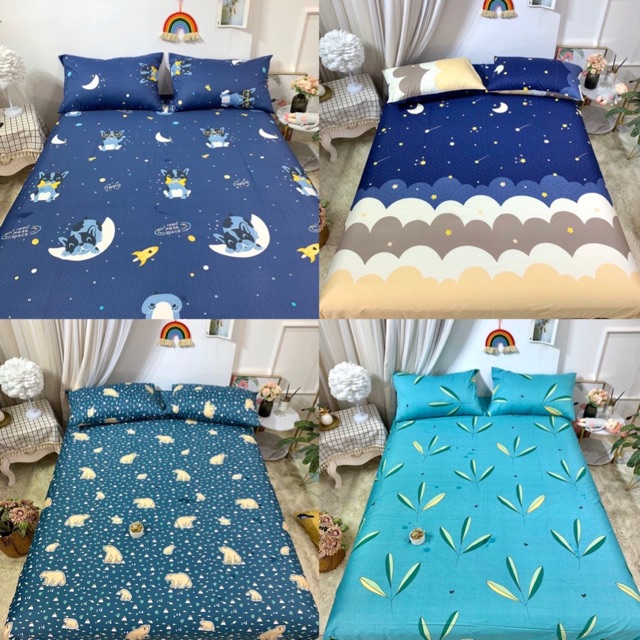 Bộ Ga Gối COTTON (bộ 1 ga chun/Phủ kèm 2 vỏ gối nằm Cotton 100%) -&gt; được chọn mẫu