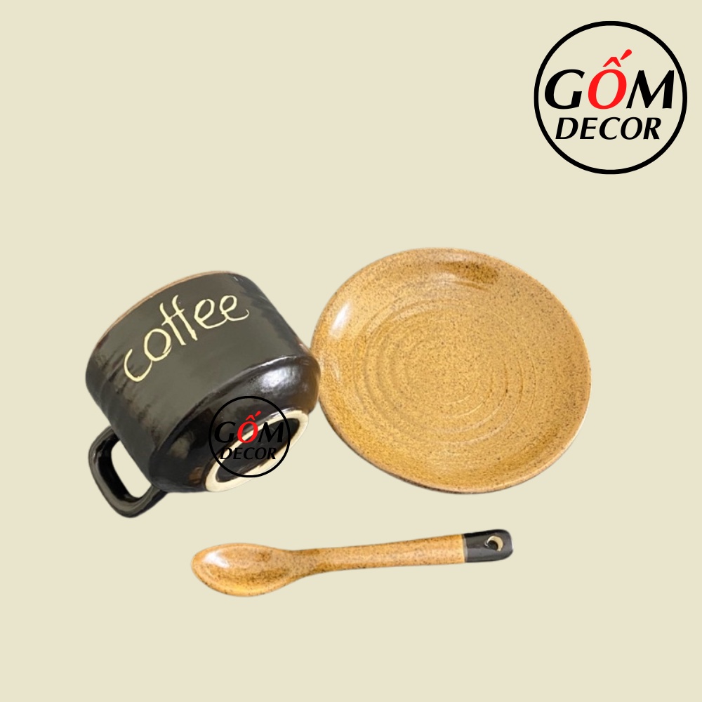 Tách cafe, ly cà phê nóng giả vuốt kèm đĩa - Bát Tràng cao cấp