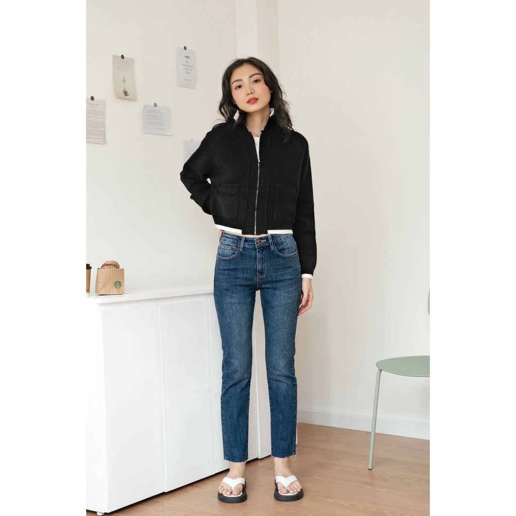 Quần jeans ống suôn LEN clothing cắt lai 2 màu đậm nhạt 7384-7385