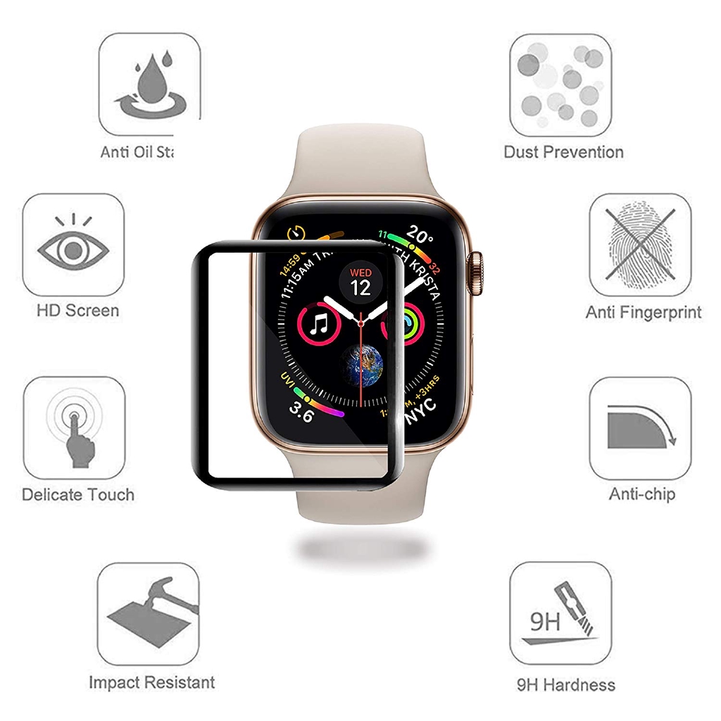 Kính cường lực 3D dán bảo vệ màn hình đồng hồ thông minh Apple iWatch 38mm 42mm 40mm 44mm