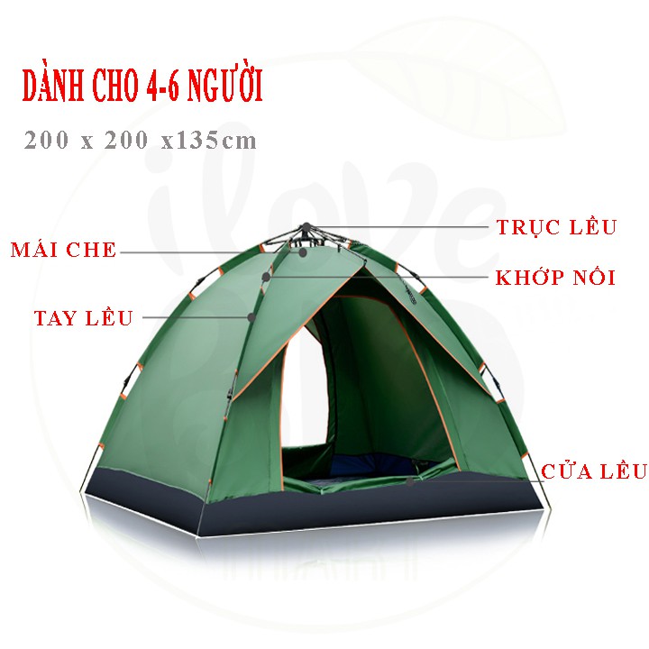LỀU CẮM TRẠI 2 CỬA THÔNG THOÁNG - LỀU DÃ NGOẠI TỰ BUNG 4-6 NGƯỜI, CHỐNG NƯỚC, CHỐNG TIA TỬ NGOẠI 2M*2M - BIO124