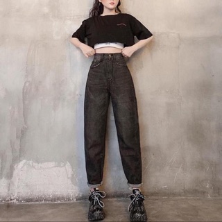 Quần baggy tami jean xám đen lưng cao