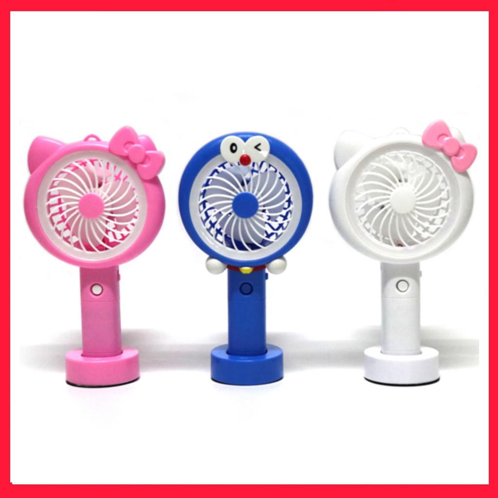 Quạt mini fan cầm tay tích điện hình hello kitty và doremon