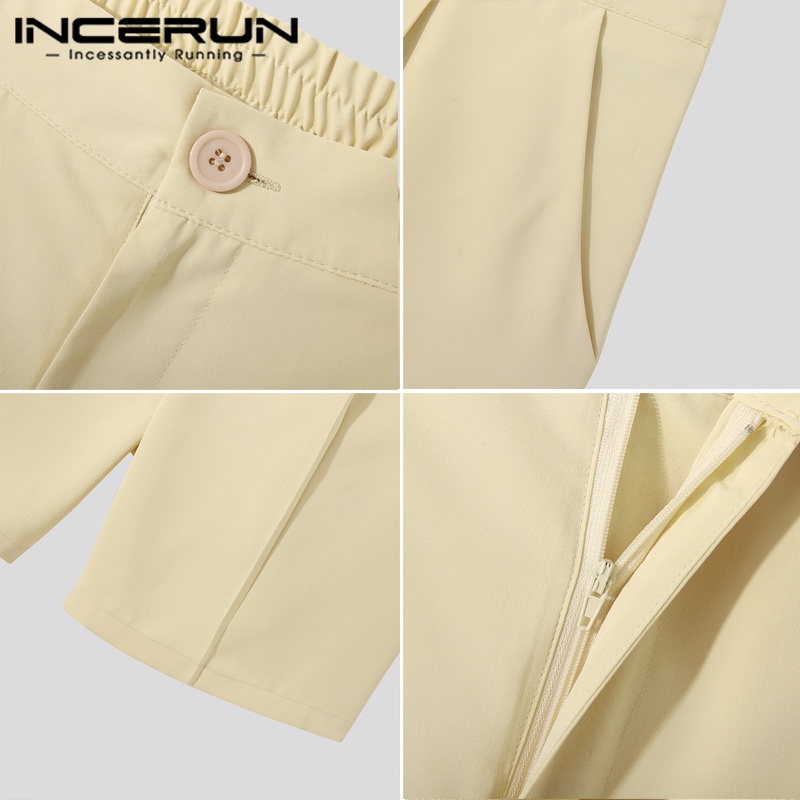 Set đồ INCERUN gồm áo khoác blazer ngắn tay + quần short dáng rộng thời trang cho nam